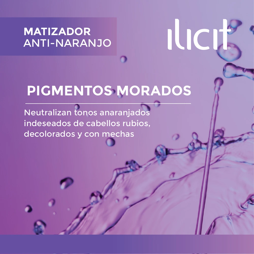 Pigmentos morados. Neutralizan tonos anaranjados indeseados de cabellos rubios, decolorados y con mechas