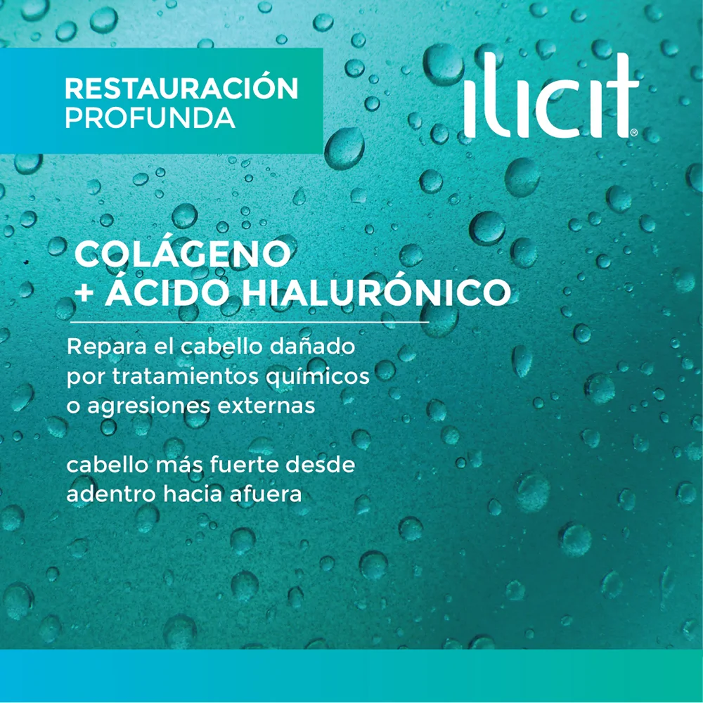 Restauración Profunda: Colágeno + Ácido hialurónico. Repara el cabello dañado por tratamientos químicos o agresiones externas.